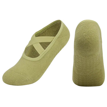 Light green cross strap non-slip yoga socks for dance and Pilates, providing comfort and stability.