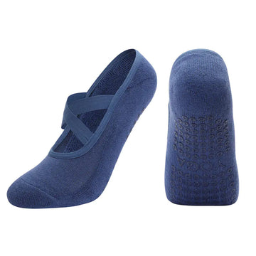 Cross Strap Non-Slip Yoga Socks in navy, designed for dance and Pilates with anti-slip grip.